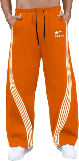 GORGLITTER Men's Baggy Wide Leg Sweatpants Y2K Striped Side Drawstring Waist Barrel Track Pants with Pockets