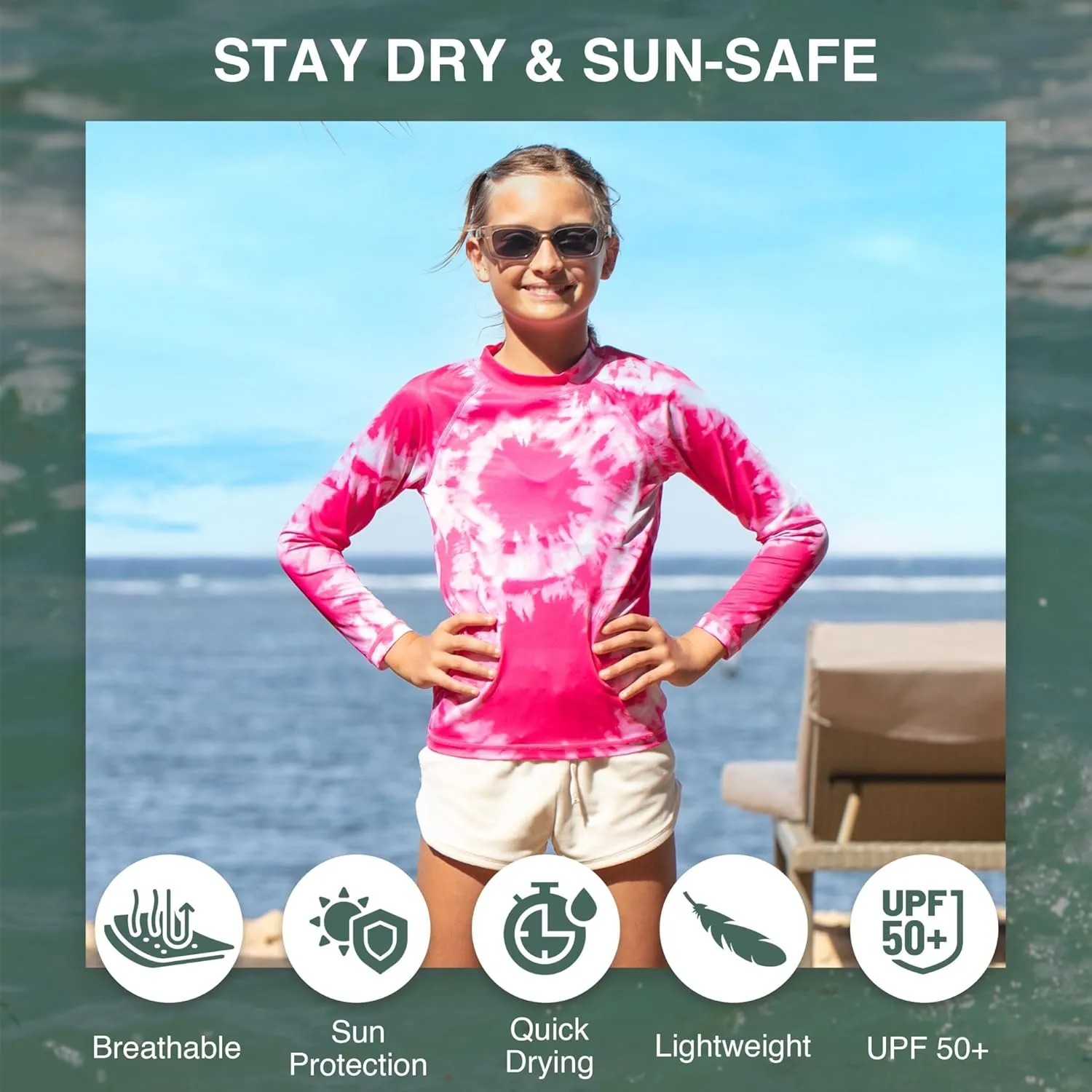 Kanu Surf Keri Rash Guard for Girls' UPF 50  Sun Protection Long Sleeve Girls' Swim Shirt