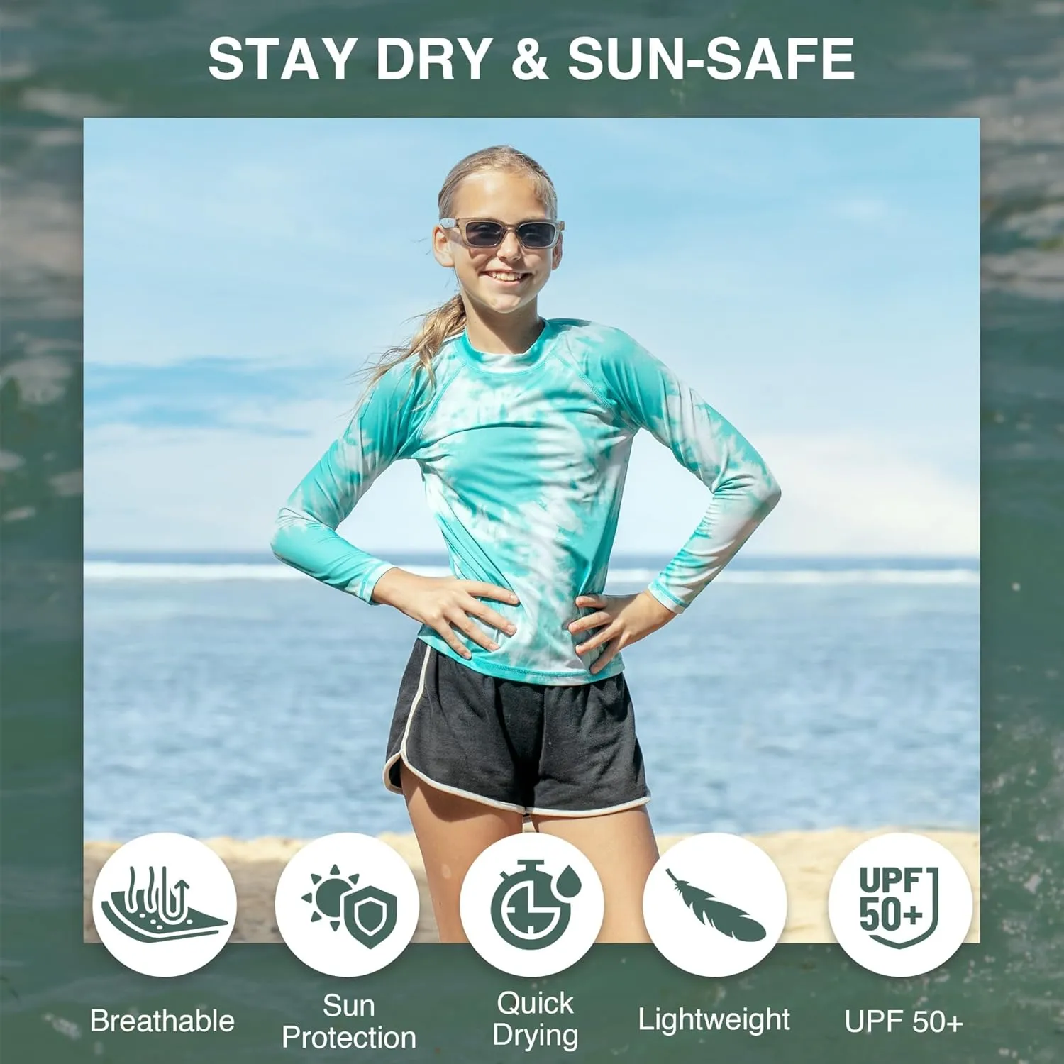 Kanu Surf Keri Rash Guard for Girls' UPF 50  Sun Protection Long Sleeve Girls' Swim Shirt