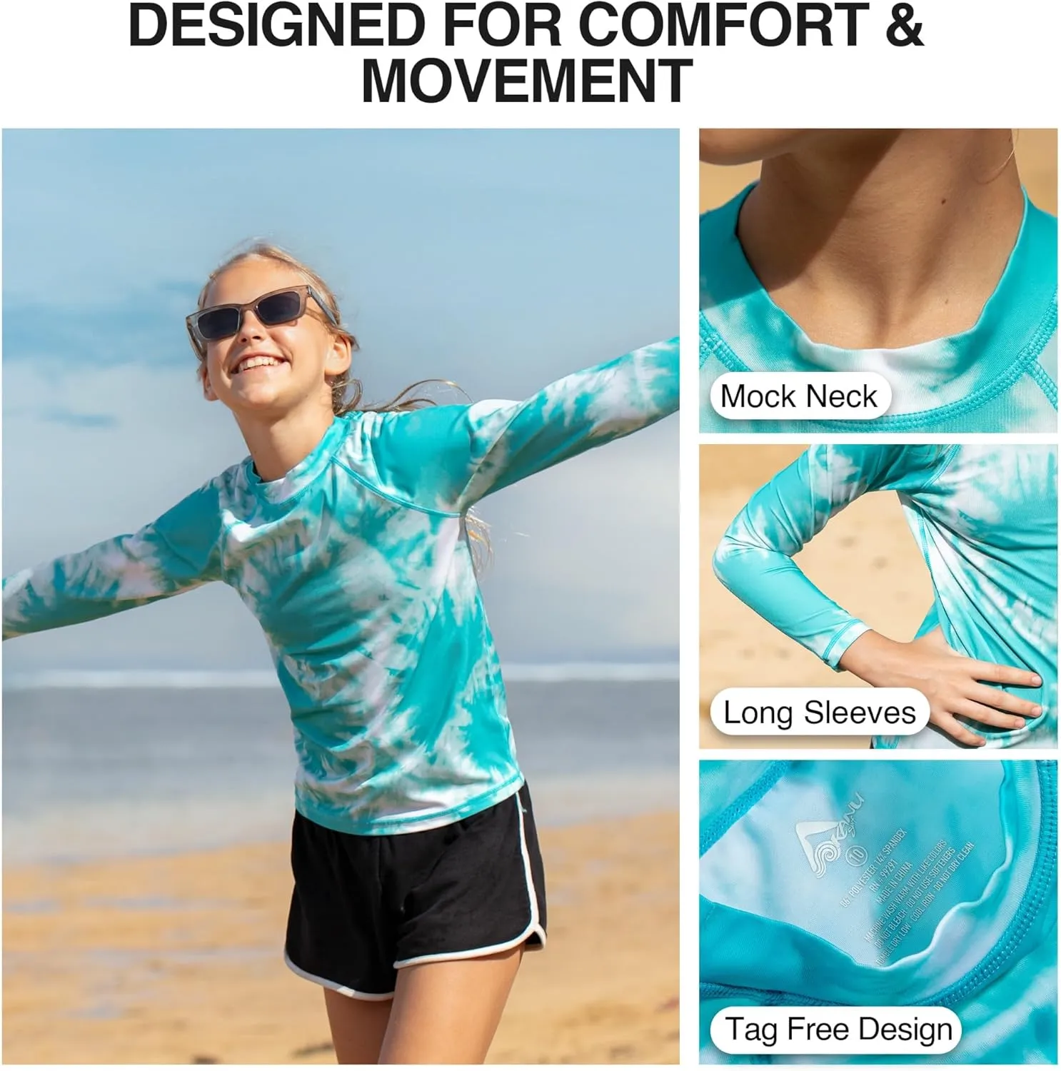 Kanu Surf Keri Rash Guard for Girls' UPF 50  Sun Protection Long Sleeve Girls' Swim Shirt