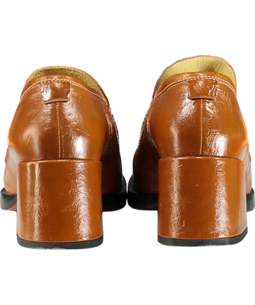 labucq Brown Kitty Tan Patent Heeled Loafers UK 6 EU 39 👠