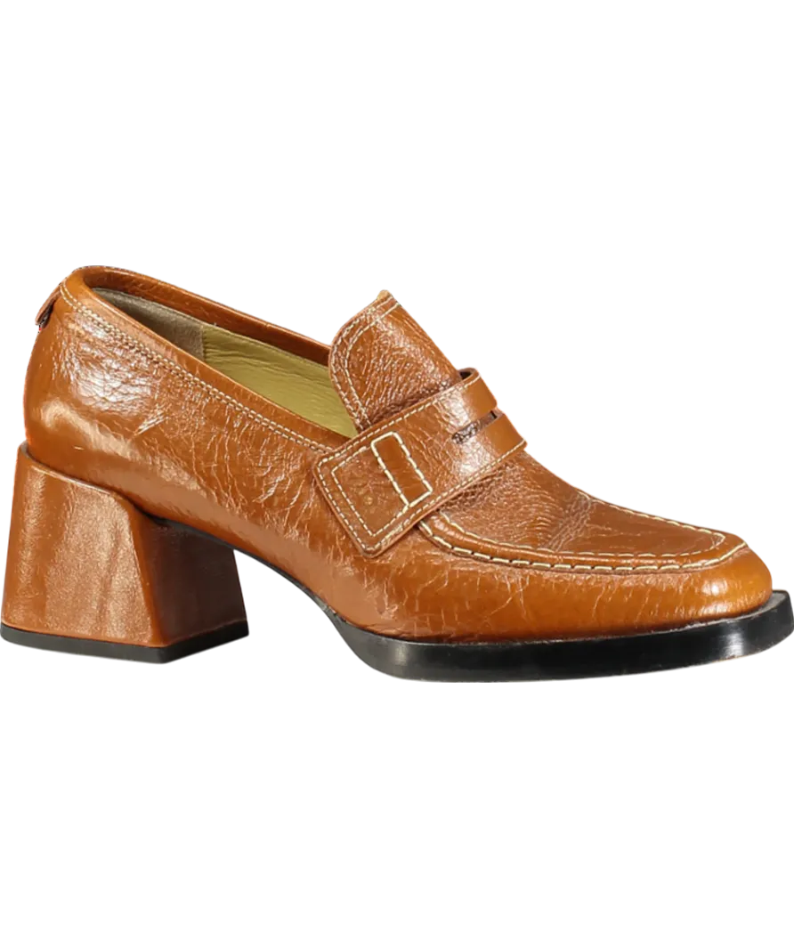 labucq Brown Kitty Tan Patent Heeled Loafers UK 6 EU 39 👠