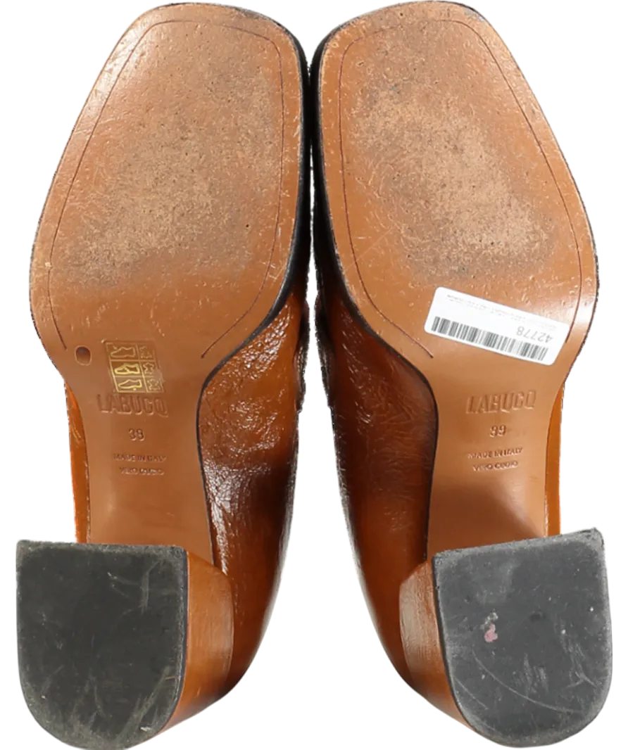 labucq Brown Kitty Tan Patent Heeled Loafers UK 6 EU 39 👠
