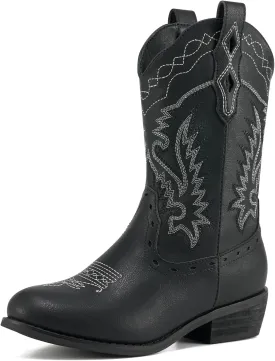 Rollda Kids Cowboy Boots Western Round Toe Cowgirl Boots for Boys Girls Toddler/Little Kid/Big Kid
