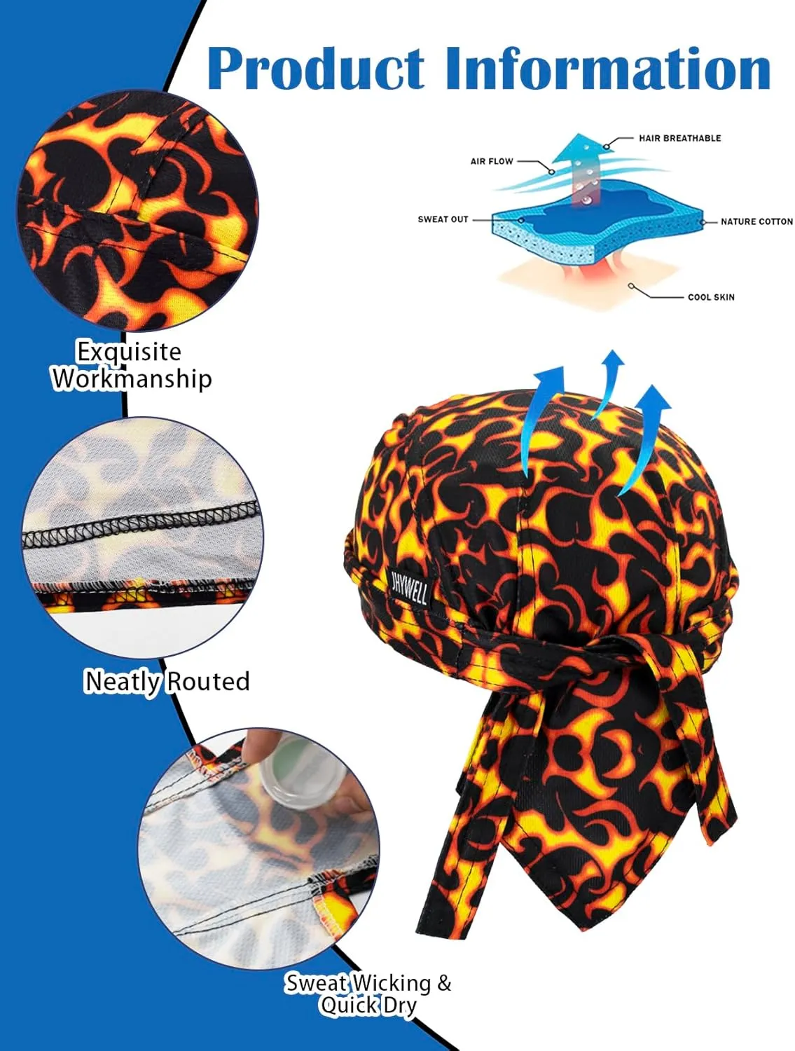 Sweat Wicking Doo Rag Cooling Dew Rag Helmet Liner Large Motorcycle Do Rags Head Wrap Bandana Skull Caps for Men and Women
