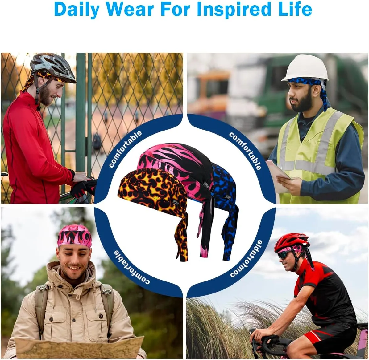 Sweat Wicking Doo Rag Cooling Dew Rag Helmet Liner Large Motorcycle Do Rags Head Wrap Bandana Skull Caps for Men and Women